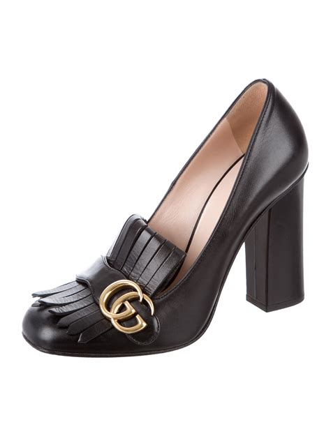 gucci gg marmont pump the real real|Gucci Marmont fringe heels.